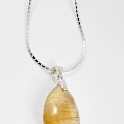 Mặt Dây Chuyền Phong Thủy Đá Thạch Anh Tóc Vàng Giọt Nước Tặng Dây Chuyền Bạc Mệnh Thổ, Kim Ngọc Quý Gemstones