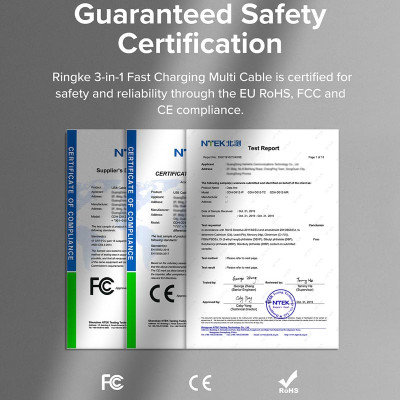 Cáp sạc nhanh đa năng cho điện thoại/tablet RINGKE 3-in-1 Fast Charging Multi Cable 1.2M - Hàng Chính Hãng