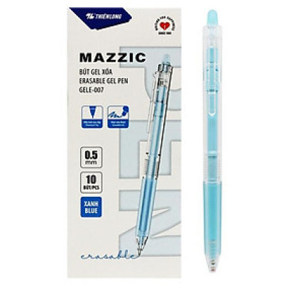 Hộp 10 Bút Gel Xóa Được 0.5 mm - Mazzic Thiên Long GELE-007 - Mực Xanh