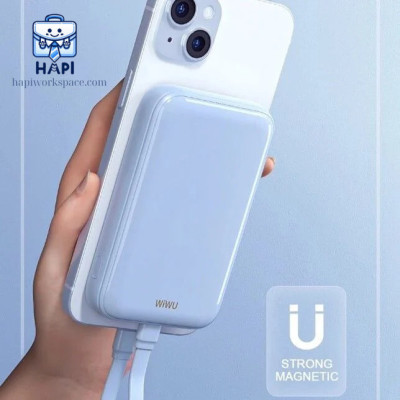 Sạc dự phòng hàng chính hãng WiWU 10.000mAh 22.5W Wi-P024: Tích hợp cáp, khả năng hít mặt lưng độc đáo