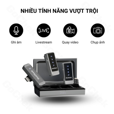 Micro thu âm không dây GoChek Ultra S24, tích hợp 2 chân cắm khi livestream/quay video/ghi âm cho điện thoại/máy tính bảng/PC/Laptop - Hàng chính hãng