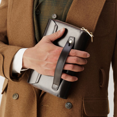 Clutch Da Hàng Hiệu Ví Cầm Tay Nam GENCE HT01 Da Bò Cao Cấp Màu Nâu Đậm