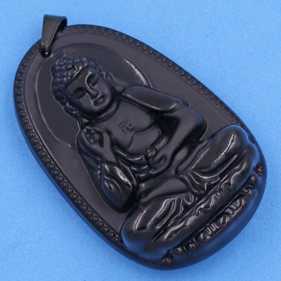 Mặt dây chuyền Phật A Di Đà thạch anh đen 4.3cm - phật bản mệnh tuổi Tuất, Hợi