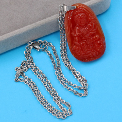 Vòng cổ mặt Phổ Hiền Bồ Tát - thạch anh đỏ 3.6cm DITTOB2 - dây inox bạc - tuổi Thìn, Tỵ