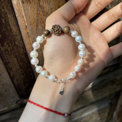 Lắc Tay Ngoc_Trai Mix Hoa Sen Trầm Hương Sánh Chìm - Lắc Bạc Ta Cao Cấp - Phù Hợp Tất Cả Các Mệnh