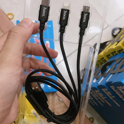 Cáp sạc nhanh 2A 3 đầu Hoco x14 - dây sạc 3 in 1 đa năng micro usb type c lightling cho iphone samsung oppo,..vvv - hàng chính hãng