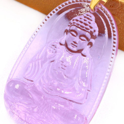 Dây chuyền phật A Di Đà pha lê tím 5cm - Phật bản mệnh tuổi Tuất, Hợi - Mặt phật size lớn