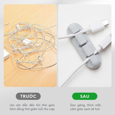 Kẹp cố định dây cáp, dây tai nghe, dây mạng, dây sạc... giúp gọn không gian 5 rãnh Màu ĐEN - Hàng chính hãng