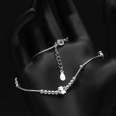 Lắc Chân Nữ Bạc Hiểu Minh LC202 cỏ 4 lá bạc ý