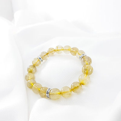 Vòng tay nam mệnh kim, thủy đá thạch anh tóc vàng mix charm chữ trung