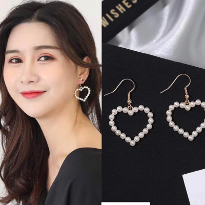 Bông Tai, Khuyên Tai Silver S925 Hình Trái Tim Đính Ngọc Trai Ulzzang Hàn Quốc