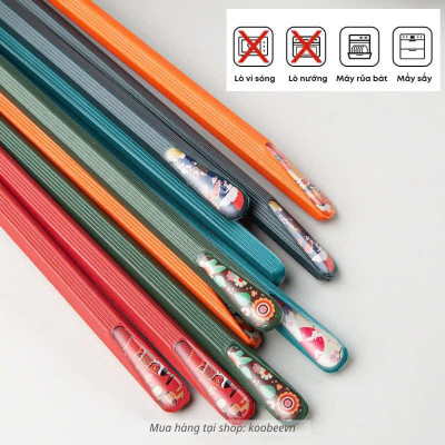 Bộ 5 Đôi Đũa Kiểu Nhật Nhiều Màu Bằng Sợi Thuỷ Tinh Chống Trượt