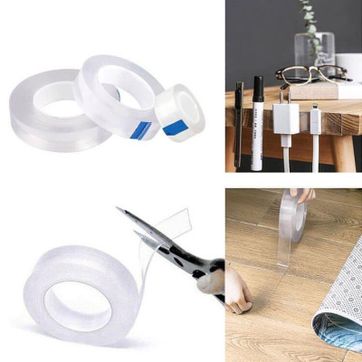 BĂNG KEO TRONG SUỐT ĐA NĂNG 2 MẶT DÍNH, CUỘN 3M, 5M RỘNG 3CM - HÀNG NHẬP KHẨU