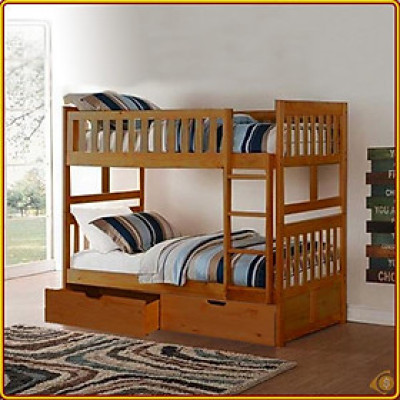 Giường 2 tầng Tundo màu vàng kèm 2 hộc tủ trên 1m4 dưới 1m4