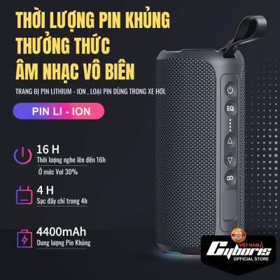 Loa Nghe Nhạc Bluetooth Cyboris S7, Loa siêu Bass, Công suất 40W, Chống nước IPX7, Pin 4000mAh. Hàng chính hãng