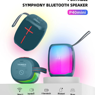 Loa di động thể thao bluetooth chống nước chuẩn IPx6 hiệu WIWU Thunder P40 MINI trang bị đèn LED đổi màu, công nghệ Bluetooth 5.0, Nghe đài radio FM, thẻ SD, có jack âm thanh AUX 3.5mm, thời gian nghe nhạc lên đến 6h - hàng nhập khẩu
