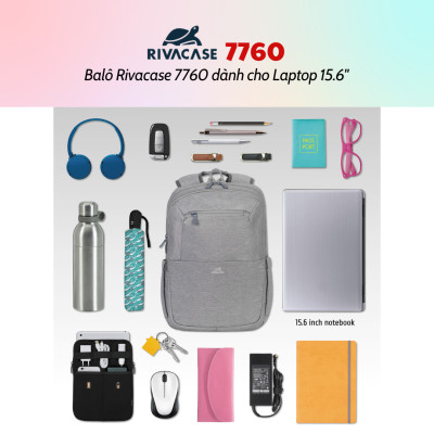 Balô Rivacase 7760 Để Vừa Laptop 15.6" - Bảo Hành 24 Tháng - Hàng Chính Hãng