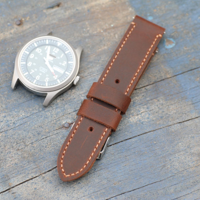 Dây đồng hồ da bò sáp 2 lớp Handmade da thật chốt thông minh