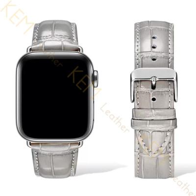 Dây Đồng Hồ Thay Thế Dành Cho Apple Watch 48 Ultra 45/44/42mm - 41/40/38mm, Chất Liệu Da Cá Sấu Cao Cấp Màu Xám Tương Thích Các Phiên Bản Series 8/7/6/5/4/3/2/1/SE Bảo Hành 12 Tháng 