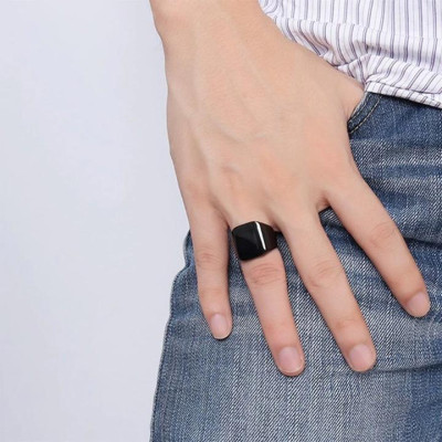 Nhẫn nam titan thời trang mặt trơn vuông to inox cao cấp thép không gỉ trangsucpt màu mạ đen PTNNA25