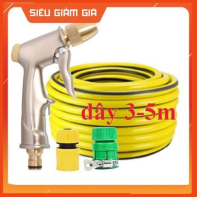 Bộ dây vòi xịt nước rửa xe, tưới cây đa năng, tăng áp 3 lần, loại 3m, 5m 206701-1Qđầu đồng, cút, nối PE, d.vàng