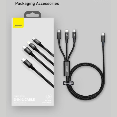 Cáp sạc Baseus Rapid Series Fast Charging & Data Cable 3-in-1 PD 20W CAMLT-SC01 - Hàng chính hãng