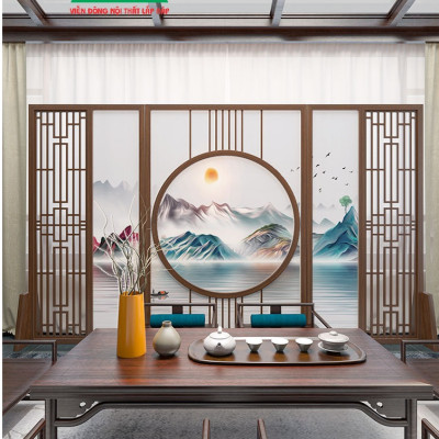 Bình phong gỗ khung tranh cắt CNC cho phòng khách, nhà bếp, nhà hàng, spa CNC05 - Nội thất lắp ráp Viendong Adv