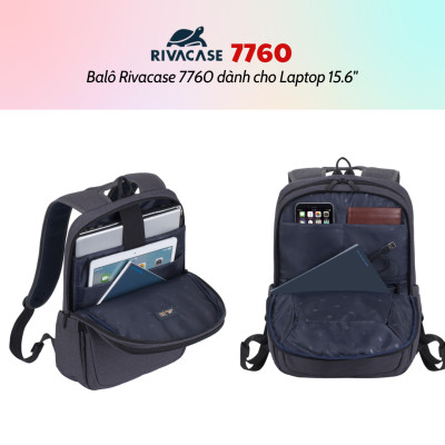 Balô Rivacase 7760 Để Vừa Laptop 15.6" - Bảo Hành 24 Tháng - Hàng Chính Hãng