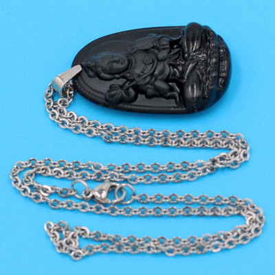 Vòng cổ phật Đại Thế Chí Bồ Tát - thạch anh đen 3.6cm DITTEB4 - dây inox bạc - kèm hộp nhung - tuổi Ngọ