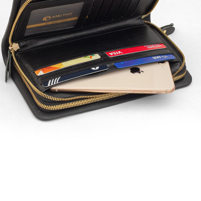 Ví cầm tay KURO- 2 dây kéo | Anh Tho leather