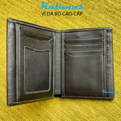 Bóp Ví nam da bò cao cấp dáng đứng màu đen Kalanos KBN210-Den, Ví nam da bò mịn êm, form đẹp & thời trang