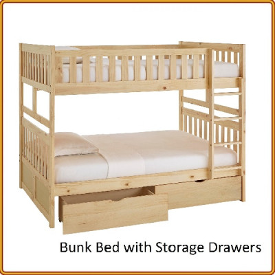 Giường 2 tầng Tundo màu tự nhiên cầu thang treo kèm 2 hộc kéo 1m2