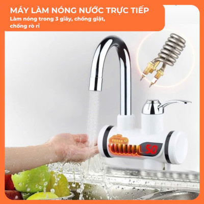 Máy Nước Nóng Trực Tiếp Gắn Chậu gắn tường có rơle chống giật an toàn dùng Nước Nóng và Lạnh Ngay Tại Vòi