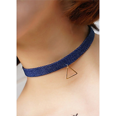 Vòng Cổ Choker Tattoo V80 Vải Bò Xanh Đính Tam Giác