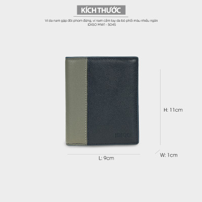 Ví da nam gập đôi phom đứng phối màu nhiều ngăn IDIGO MW1-5045