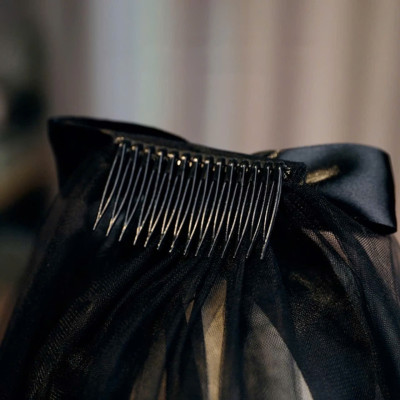 Voan (lúp) Cô dâu và Dạ hội, đi tiệc, sự kiện màu đen đính nơ ruy băng MS: 45533