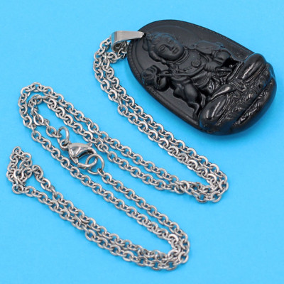 Vòng cổ phật Đại Thế Chí Bồ Tát - thạch anh đen 3.6cm DITTEB4 - dây inox bạc - kèm hộp nhung - tuổi Ngọ