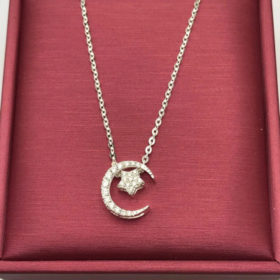 Dây Chuyền Vòng Cổ Bạc  925 Trăng Sao Đính Đá Nhân Tạo Cao Cấp Tinh Tế BẠC HIỂU MINH DMD478