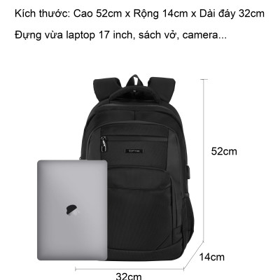 Balo nam đi học đi làm đựng laptop 17inch màu đen trơn size lớn 0212