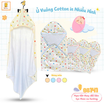Khăn quấn em bé sơ sinh BABIBOO ủ vuông cho bé vải cotton lớp êm ái ( 80x80cm) BB141