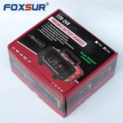 Sạc ắc quy thông minh FOXSUR tự động 12v - 24v dòng sạc 20A sạc bình 4A - 300A ô tô xe máy xe tải pin sắt LiFePO4 tự ngắt khi đầy