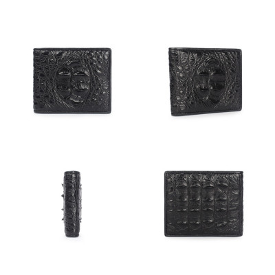 {DA CÁ SẤU THẬT} Bóp Da Cá Sấu 2 Mặt Gai Gù Màu Đen - Ví Nam Da Cá Sấu 2 Mặt Có Khoá Kéo Cao Cấp Dáng Ngang Thời Trang