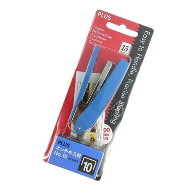 Bộ Bấm Kim Plus 30-012 TR OS 10E - Màu Xanh + 2 Hộp Kim No.10