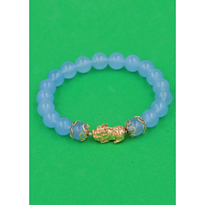 Vòng đeo tay Thạch Anh Xanh Biển 8 ly - cẩn Tỳ Hưu Phong Thủy inox vàng VTAXBTHHKV8 - hợp mệnh Mộc, mệnh Thủy