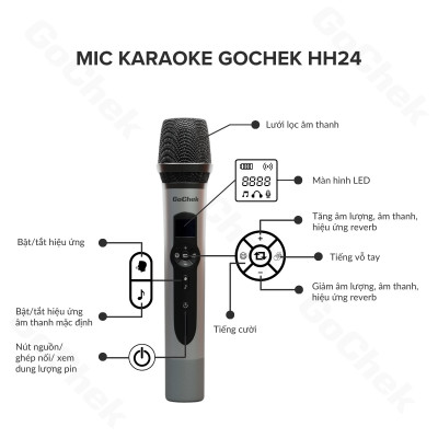 Mic hát karaoke không dây GoChek GC - HH24, Micro karaoke online/ phòng họp/ Karaoke trên ôtô, kết nối đa thiết bị và mọi loại loa - Hàng chính hãng