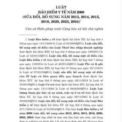 Sách - Luật Bảo Hiểm Y Tế Năm 2008 (Sửa Đổi, Bổ Sung Năm 2013, 2014, 2015, 2018, 2020, 2023, 2024)