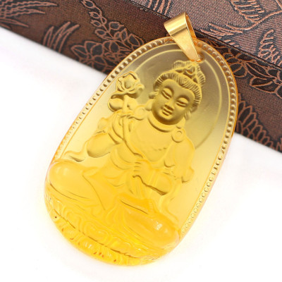 [Tuổi Ngọ] Mặt Dây Chuyền Phật Đại Thế Chí Bồ Tát Đá Pha Lê Vàng Size Nhỏ 3.6cm & Size Lớn 5cm- Tặng Kèm Móc Inox - Phong Thủy 868 - May Mắn - Bình An