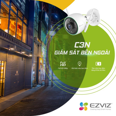 Combo Camera Wi-fi EZVIZ C3N 2MP Ngoài Trời, Có Màu, Kèm Thẻ Nhớ  32GB/64GB - Hàng Chính Hãng