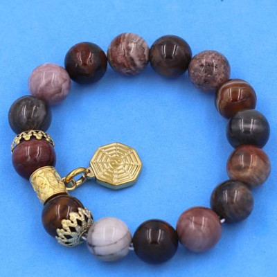 Chuỗi tay Gỗ Hóa Thạch size 12 ly - Vòng tay Bát Quái vàng VGHTBQHKV12 - hợp tất cả các mệnh