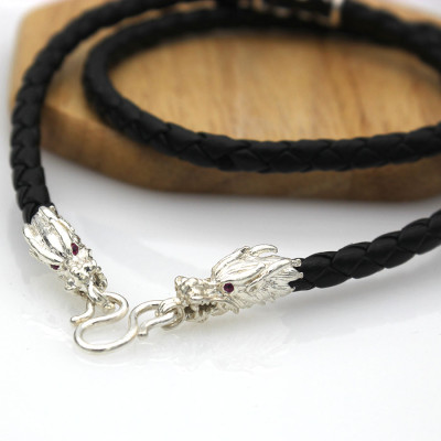 Dây Chuyền Nam Bạc Hiểu Minh DDN031T Dây Da thật 100% bọc bạc đầu rồng